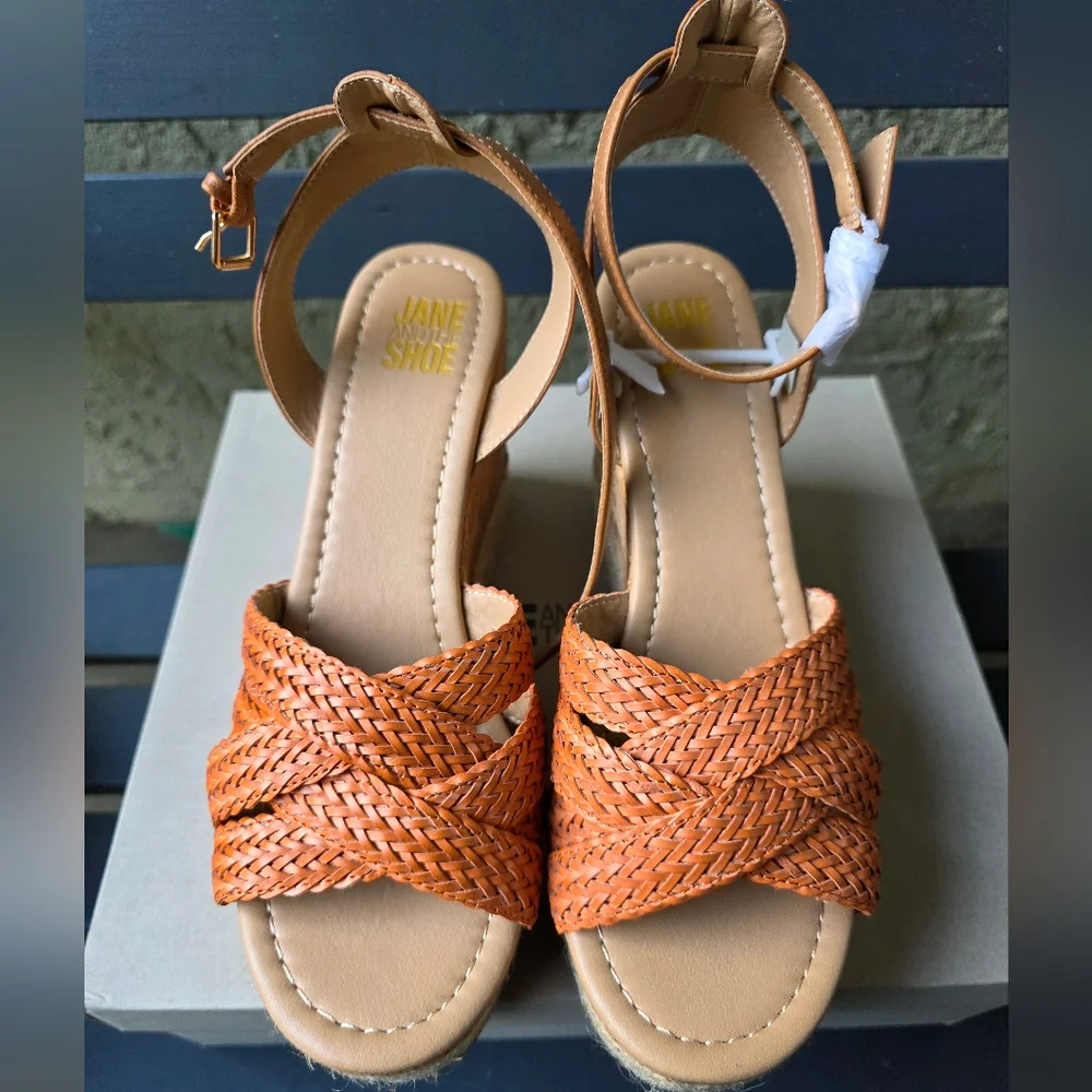 JANE AND THE SHOE Women's Lily Cork Caged Pumps Espadrilles Heels Sz‎ 8